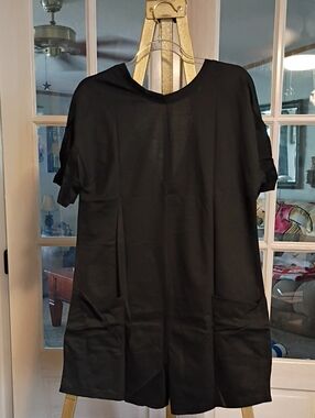 Scacto Oversized Black Short Sleeve Romper With Pockets